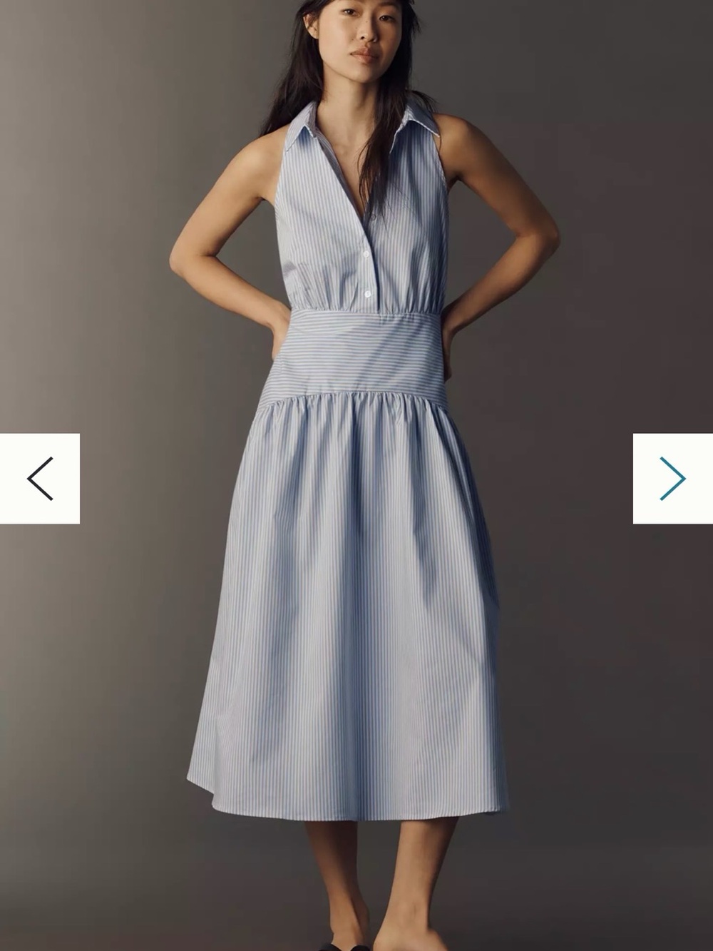 NWT Sleeveless Blue Pinstripe Drop Waist Shirt Dress - Picture 2 of 4